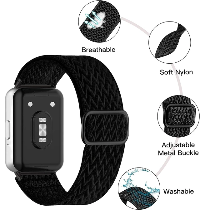 Alt view image 2 of 6 - 3 Pack Elastic Nylon Watch Bands Compatible with Samsung Galaxy Fit 3,Stretchy Adjustable Breathable Replacement Straps Soft Nylon Loop Wristbands for Women Men