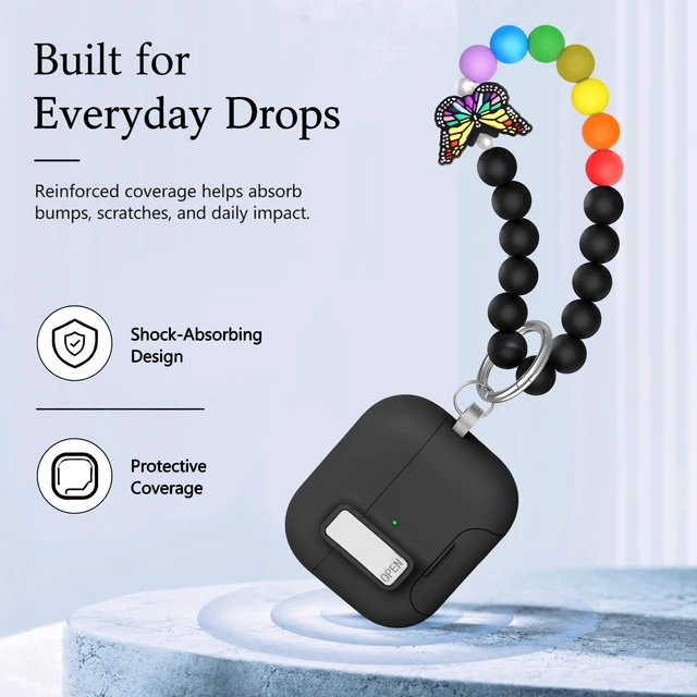 Alt view image 3 of 7 - for AirPods Pro 3 Case Magnetic & Safty Lock Phone Stand Black Compatible with Air Pods Pro 3rd Generation Hard Shell for Women Girls with Cute Bling Girly Flower Keychain Charm Strap