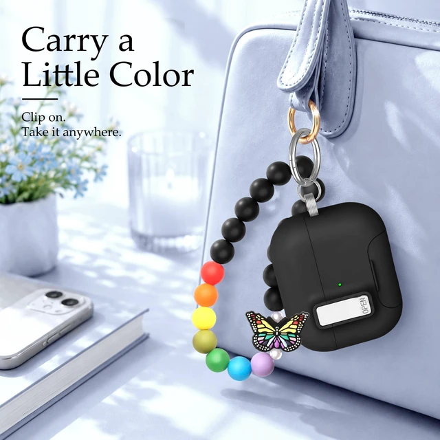 Alt view image 7 of 7 - for AirPods Pro 3 Case Magnetic & Safty Lock Phone Stand Black Compatible with Air Pods Pro 3rd Generation Hard Shell for Women Girls with Cute Bling Girly Flower Keychain Charm Strap
