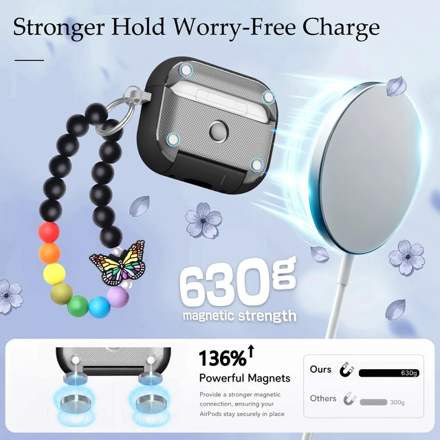 Alt view image 6 of 7 - for AirPods Pro 3 Case Magnetic & Safty Lock Phone Stand Black Compatible with Air Pods Pro 3rd Generation Hard Shell for Women Girls with Cute Bling Girly Flower Keychain Charm Strap