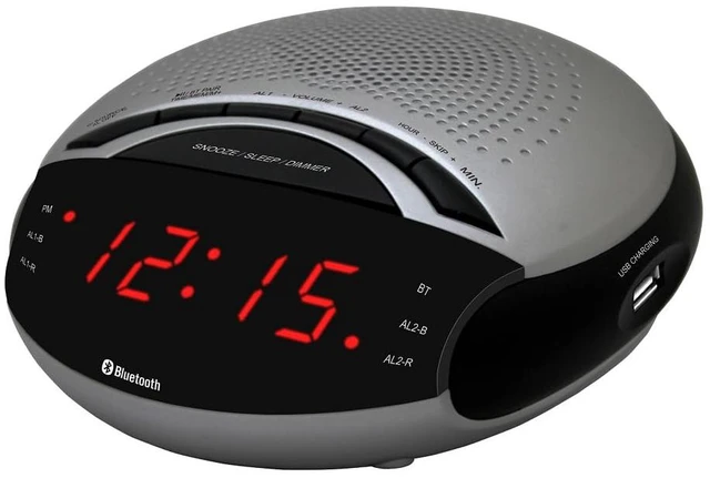 Main image of HX-139CR Alarm Clock Radio, Bluetooth, USB Charger-Lt. Grey FM Radio, Digital Clock, Dual Alarm, 0.6" Red LED Display, USB Port for 1A Charging