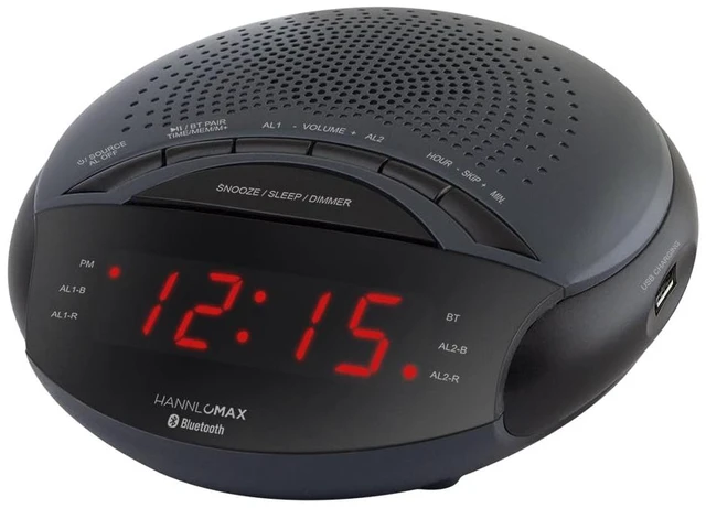 Main image of HX-139CR Alarm Clock Radio, Bluetooth, USB Charger-Dk. Grey FM Radio, Digital Clock, Dual Alarm, 0.6" Red LED Display, USB Port for 1A Charging