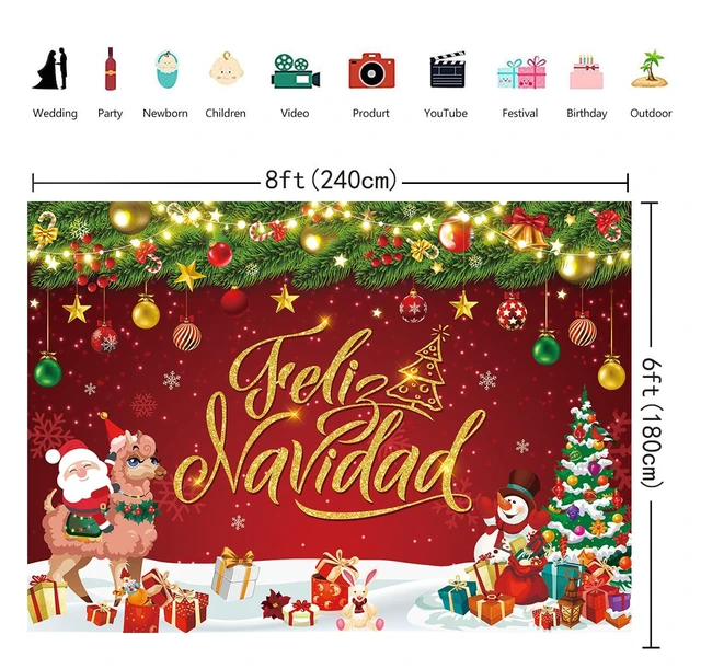 Alt view image 6 of 7 - Feliz Navidad Banner Backdrop Feliz Navidad Christmas Decorations 8x6FT Feliz Navidad Sign for Winter Holiday Party Decorations Supplies Photo Props