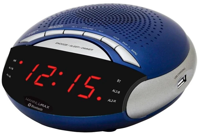 Main image of HX-139CR Alarm Clock Radio, Bluetooth, USB Charger-Blue FM Radio, Digital Clock, Dual Alarm, 0.6" Red LED Display, USB Port for 1A Charging