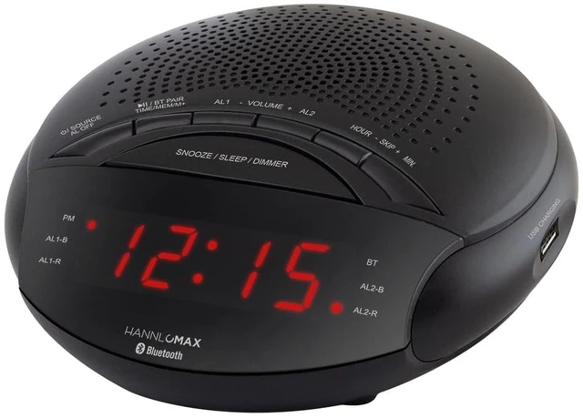 Main image of HX-139CR Alarm Clock Radio, Bluetooth, USB Charger-Black FM Radio, Digital Clock, Dual Alarm, 0.6" Red LED Display, USB Port for 1A Charging