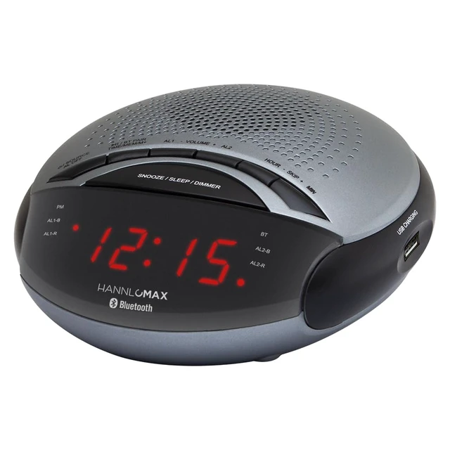 Alt view image 2 of 2 - HX-139CR Alarm Clock Radio, Bluetooth, USB Charger-Lt. Grey FM Radio, Digital Clock, Dual Alarm, 0.6" Red LED Display, USB Port for 1A Charging