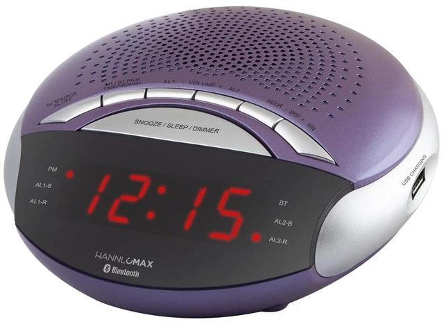 Main image of HX-139CR Alarm Clock Radio, Bluetooth, USB Charger-Purple FM Radio, Digital Clock, Dual Alarm, 0.6" Red LED Display, USB Port for 1A Charging