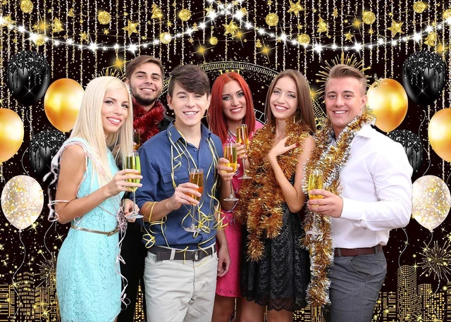 Alt view image 2 of 7 - 2027 New Year Eve Party Backdrop Black Gold Happy New Year Photo Background 8x6ft City Night Scene Countdown Banner, Cheer to 2027 Party Decorations Banner,NYE Party Supplies,Photo Booth Props