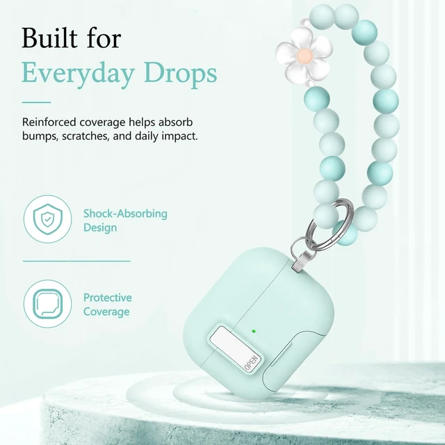 Alt view image 3 of 7 - for AirPods Pro 3 Case Magnetic & Safty Lock Phone Stand Green Compatible with Air Pods Pro 3rd Generation Hard Shell for Women Girls with Cute Bling Girly Flower Keychain Charm Strap