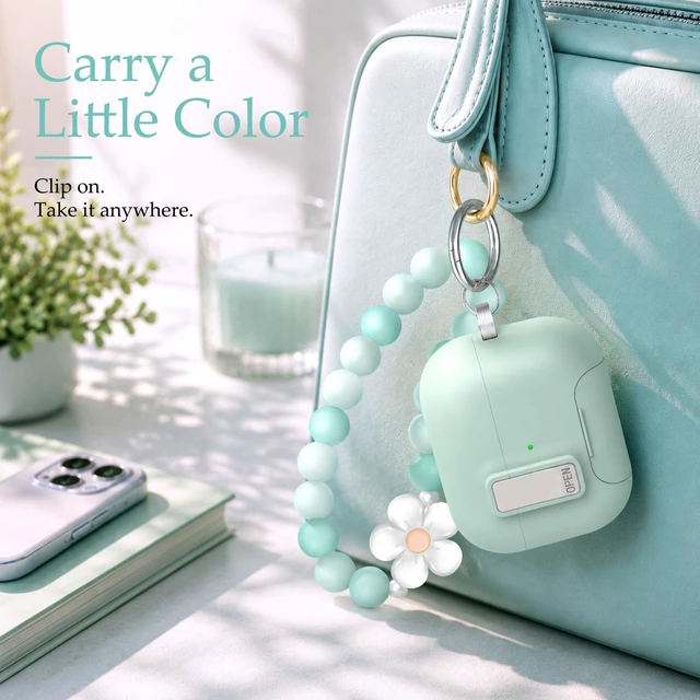 Alt view image 7 of 7 - for AirPods Pro 3 Case Magnetic & Safty Lock Phone Stand Green Compatible with Air Pods Pro 3rd Generation Hard Shell for Women Girls with Cute Bling Girly Flower Keychain Charm Strap