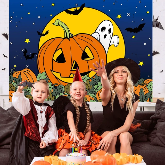 Alt view image 5 of 7 - Halloween Pumpkin Field Photography Backdrop 8x6FT Cartoon Starry Sky Night Moon Pumpkin Ghost Background Halloween Baby Shower Birthday Party Decorations Photo Props