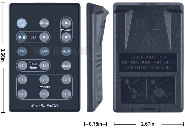 Alt view image 7 of 7 - Replacement Remote Control for Bose A5 Wave Radio/CD Player Compatible with AWRC-1P AWRC-P1 AWRC-1W AWRC-1G 193334-B10 193334-B02