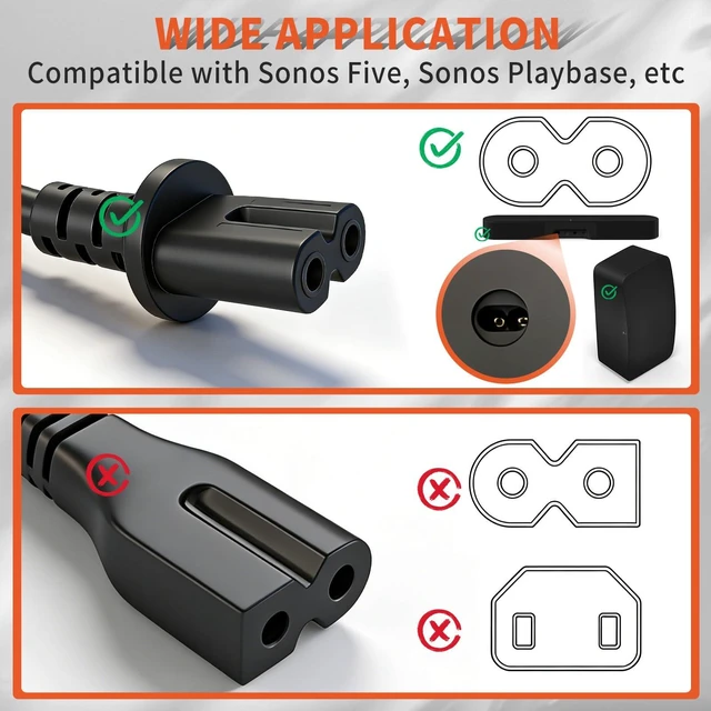 Alt view image 2 of 7 - for Sonos Power Cord 8.2-Foot Extension Cord Black Compatible with Sonos Five, Sonos Play 5, Beam, Ray, Sonos Arc, Arc Ultra, Amp, Playbase, Sub Gen 3 and Sub Mini