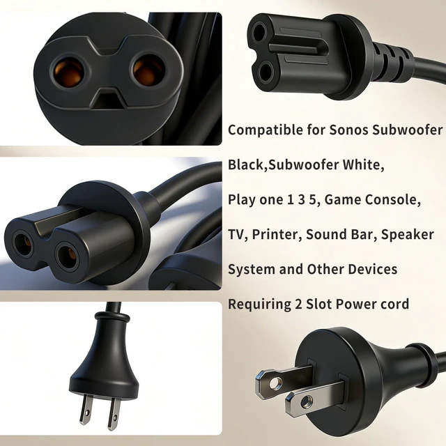 Alt view image 3 of 7 - for Sonos Power Cord 8.2-Foot Extension Cord Black Compatible with Sonos Five, Sonos Play 5, Beam, Ray, Sonos Arc, Arc Ultra, Amp, Playbase, Sub Gen 3 and Sub Mini