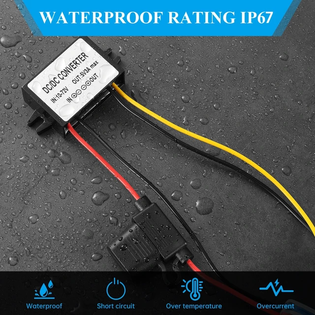 Alt view image 2 of 7 - 3A 15W DC-DC 10-72V to 5V Step Down Converter Transformer with Fuse 15W 12V 24V 36V 48V 60V to 5V Buck Converter Voltage Reducer Regulator Waterproof Transformer Golf Cart Truck RV Accessories