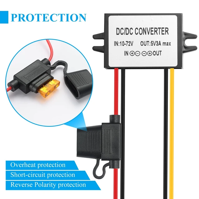 Alt view image 3 of 7 - 3A 15W DC-DC 10-72V to 5V Step Down Converter Transformer with Fuse 15W 12V 24V 36V 48V 60V to 5V Buck Converter Voltage Reducer Regulator Waterproof Transformer Golf Cart Truck RV Accessories