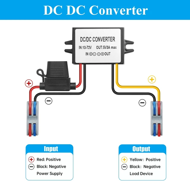 Alt view image 5 of 7 - 3A 15W DC-DC 10-72V to 5V Step Down Converter Transformer with Fuse 15W 12V 24V 36V 48V 60V to 5V Buck Converter Voltage Reducer Regulator Waterproof Transformer Golf Cart Truck RV Accessories