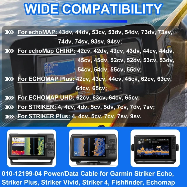 Alt view image 2 of 7 - 4-Pin Power/Data Cable 010-12199-04 Fit for Garmin Striker Echo, Striker Plus, Striker Vivid, Striker 4, Fishfinder, Echomap, 6ft Power Cable with NMEA 0183 Inputs/Outputs