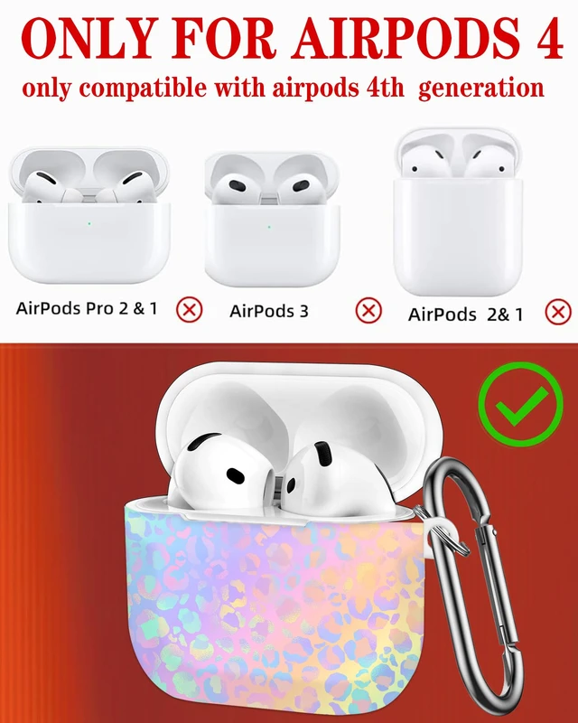 Alt view image 3 of 7 - Case Compatible with AirPod 4th Generation 2024,Shockproof Protective Case Cover with Keychain for Women Men,Wireless Accessorie Charging Cases for Airpod 4th - Gradient Leopard