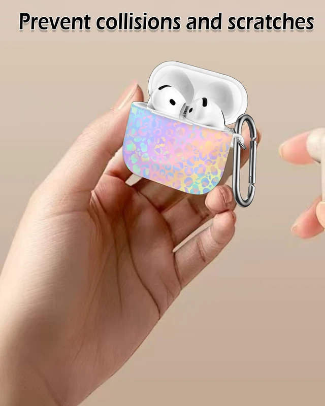 Alt view image 5 of 7 - Case Compatible with AirPod 4th Generation 2024,Shockproof Protective Case Cover with Keychain for Women Men,Wireless Accessorie Charging Cases for Airpod 4th - Gradient Leopard