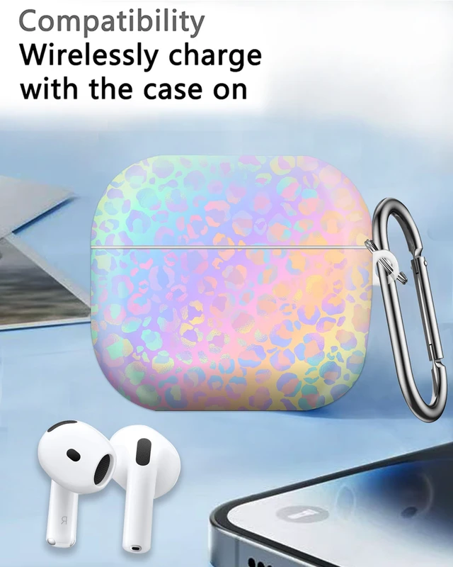 Alt view image 7 of 7 - Case Compatible with AirPod 4th Generation 2024,Shockproof Protective Case Cover with Keychain for Women Men,Wireless Accessorie Charging Cases for Airpod 4th - Gradient Leopard