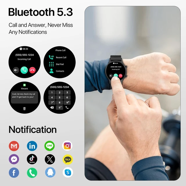 Alt view image 4 of 7 - 1.39" Smart Watch for Men Women, IP67 Waterproof Fitness Tracker Compatible for Android and iPhone, Smartwatch with 120+ Sport Modes, Health Tracking, Reloj Inteligente Round - Deep Black