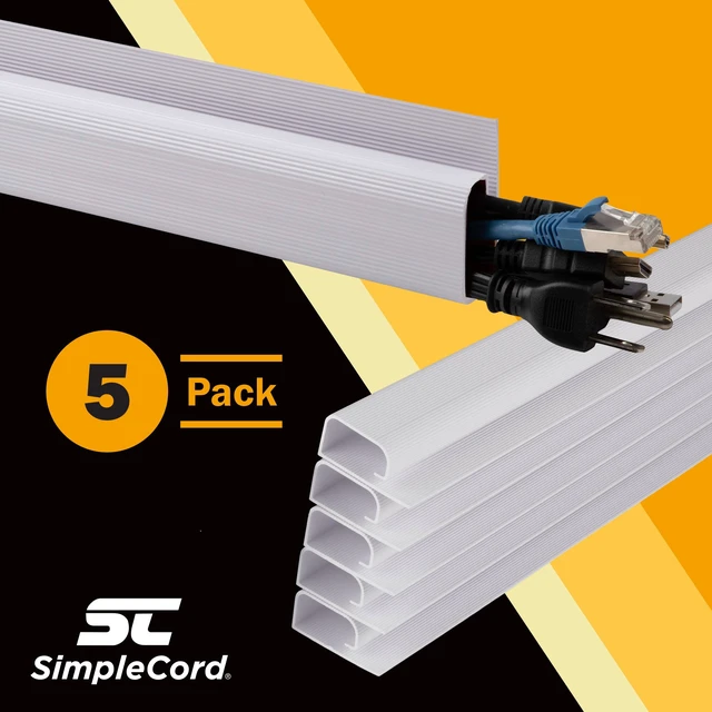 Alt view image 2 of 7 - Simple Cord 5 Pack of 16-Inch J Channel Cable Management Under Desk - Easy to Install Adhesive Mount Cord Organizer for Desk, Home Office, No-Drill Wall Cable Organizer (White)