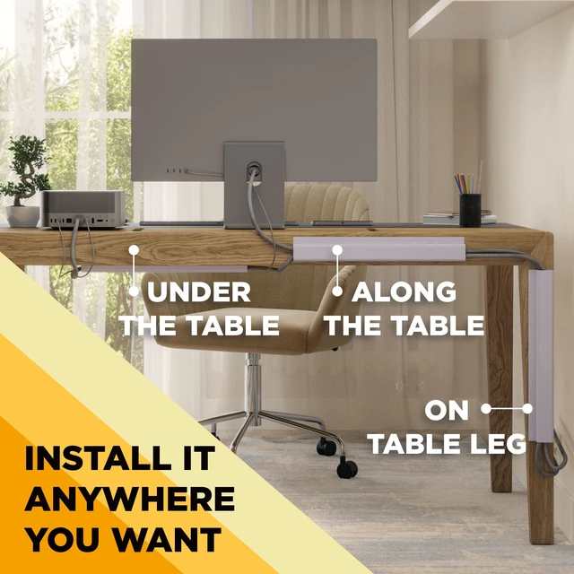 Alt view image 4 of 7 - Simple Cord 5 Pack of 16-Inch J Channel Cable Management Under Desk - Easy to Install Adhesive Mount Cord Organizer for Desk, Home Office, No-Drill Wall Cable Organizer (White)
