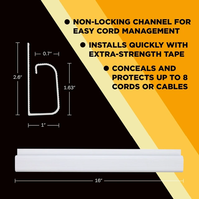Alt view image 5 of 7 - Simple Cord 5 Pack of 16-Inch J Channel Cable Management Under Desk - Easy to Install Adhesive Mount Cord Organizer for Desk, Home Office, No-Drill Wall Cable Organizer (White)