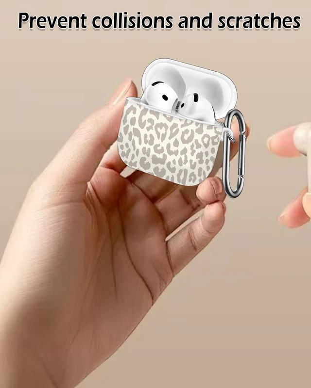 Alt view image 5 of 7 - Case Compatible with AirPod 4th Generation 2024,Shockproof Protective Case Cover with Keychain for Women Men,Wireless Accessorie Charging Cases for Airpod 4th - Beige Leopard