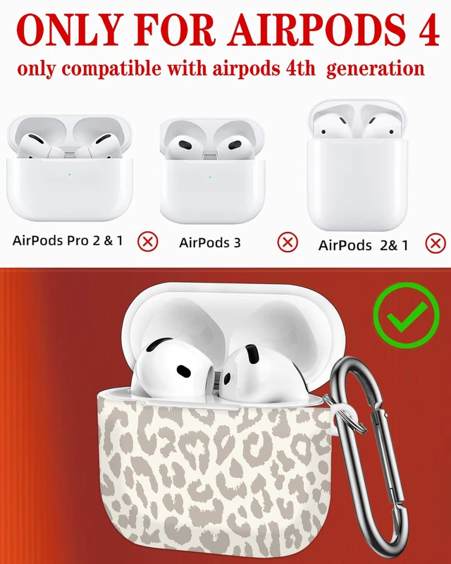 Alt view image 3 of 7 - Case Compatible with AirPod 4th Generation 2024,Shockproof Protective Case Cover with Keychain for Women Men,Wireless Accessorie Charging Cases for Airpod 4th - Beige Leopard