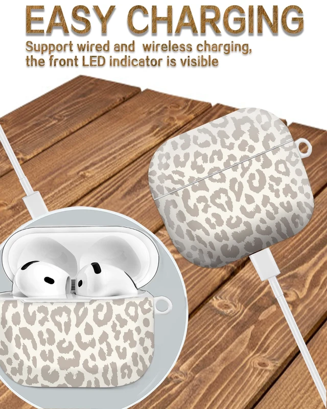 Alt view image 4 of 7 - Case Compatible with AirPod 4th Generation 2024,Shockproof Protective Case Cover with Keychain for Women Men,Wireless Accessorie Charging Cases for Airpod 4th - Beige Leopard