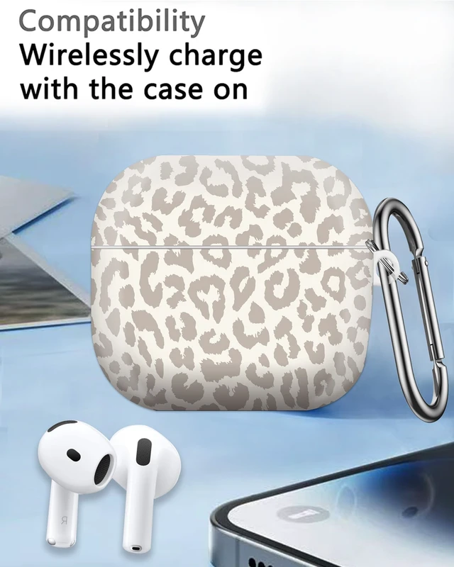 Alt view image 7 of 7 - Case Compatible with AirPod 4th Generation 2024,Shockproof Protective Case Cover with Keychain for Women Men,Wireless Accessorie Charging Cases for Airpod 4th - Beige Leopard