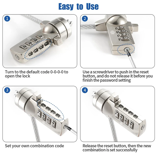 Alt view image 3 of 7 - Laptop Cable Lock, Hardware Security Cable Lock Anti Theft Combination Lock for iPad Tablet Laptop MacBook