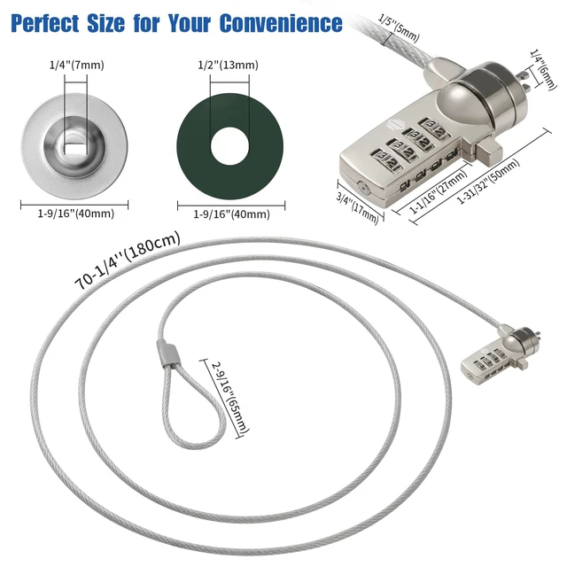 Alt view image 4 of 7 - Laptop Cable Lock, Hardware Security Cable Lock Anti Theft Combination Lock for iPad Tablet Laptop MacBook