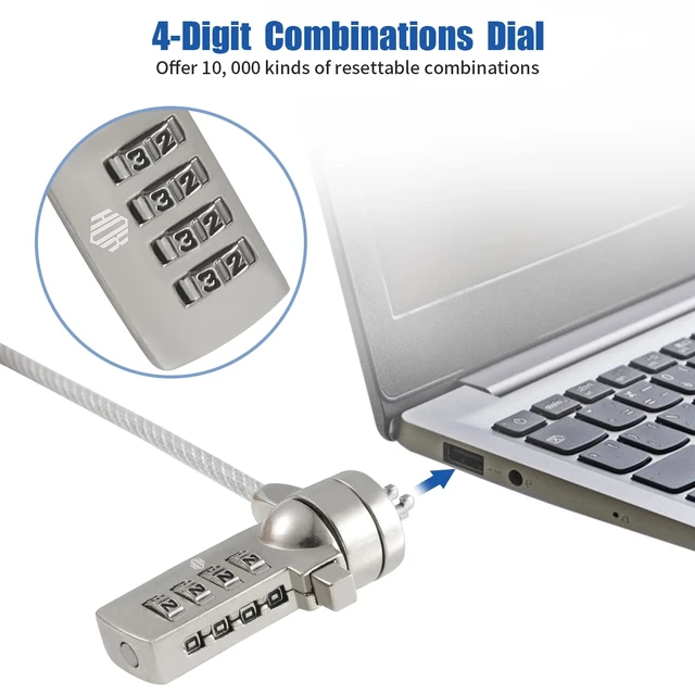 Alt view image 2 of 7 - Laptop Cable Lock, Hardware Security Cable Lock Anti Theft Combination Lock for iPad Tablet Laptop MacBook