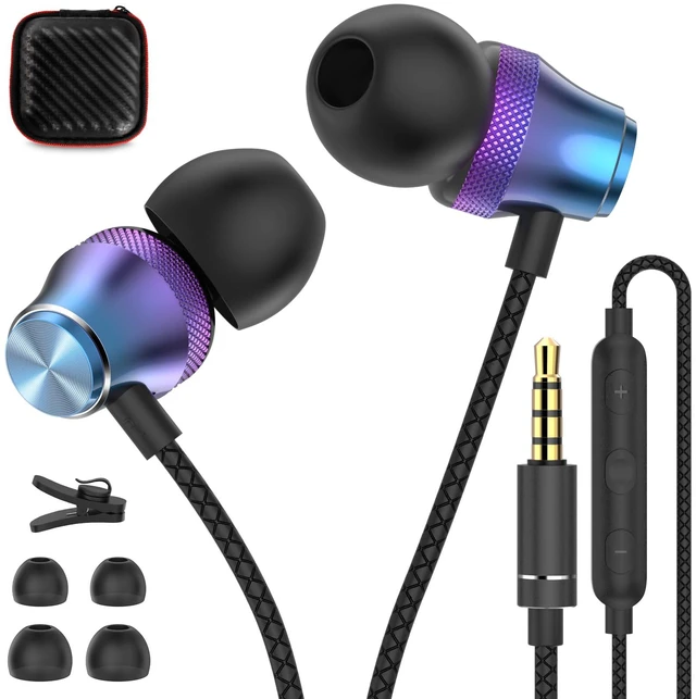 Main image of Wired Earbuds 3.5mm Jack with Mic for Laptop PC Chromebook, Blue Wired Headphones Plug in Corded Earphones Wired for Samsung Galaxy A25 A15 A32 A52 A03s for Surface/Fire School Travel