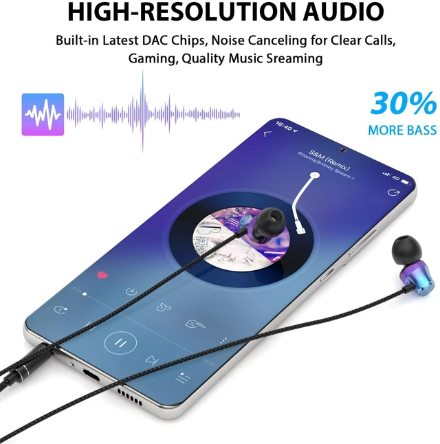 Alt view image 2 of 7 - Wired Earbuds 3.5mm Jack with Mic for Laptop PC Chromebook, Blue Wired Headphones Plug in Corded Earphones Wired for Samsung Galaxy A25 A15 A32 A52 A03s for Surface/Fire School Travel