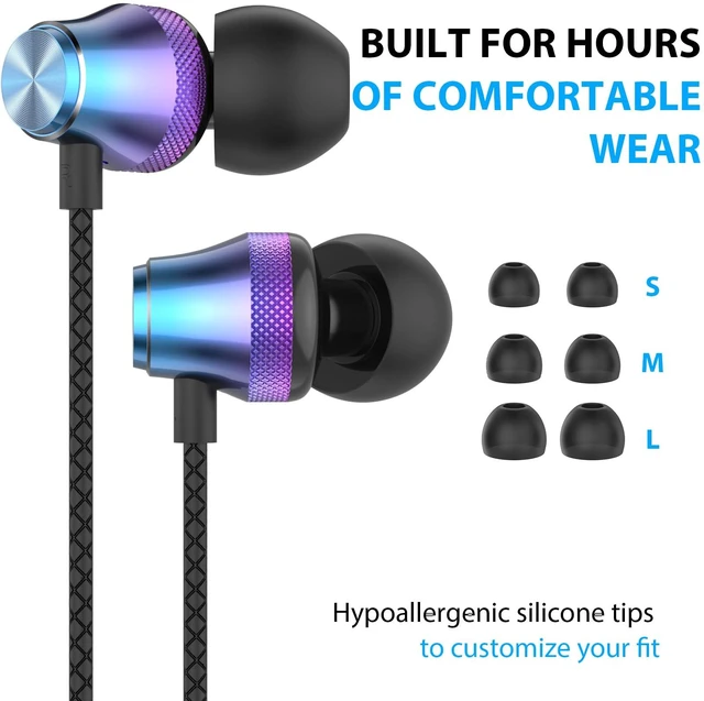 Alt view image 3 of 7 - Wired Earbuds 3.5mm Jack with Mic for Laptop PC Chromebook, Blue Wired Headphones Plug in Corded Earphones Wired for Samsung Galaxy A25 A15 A32 A52 A03s for Surface/Fire School Travel
