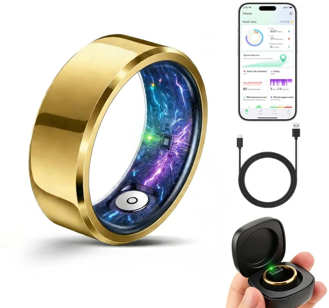 Main image of Smart Ring for Women & Men, Fitness & Sleep Tracker, Size 8, Gold No Subscription Fees, 24/7 Activity Tracking, Sleep Monitoring, Women's Health, IP68 Waterproof