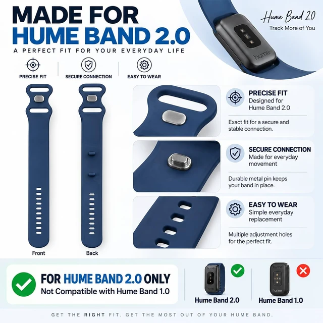 Alt view image 3 of 7 - Silicone Band Compatible with Hume Band 2.0, Soft Sweat-Resistant Sport Replacement Wristband, Adjustable Strap for Hume 2.0 Fitness Tracker, Workout Sleep Everyday Wear for Women Men, Navy Blue