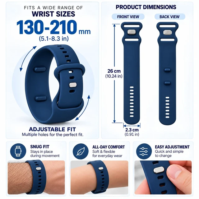 Alt view image 6 of 7 - Silicone Band Compatible with Hume Band 2.0, Soft Sweat-Resistant Sport Replacement Wristband, Adjustable Strap for Hume 2.0 Fitness Tracker, Workout Sleep Everyday Wear for Women Men, Navy Blue