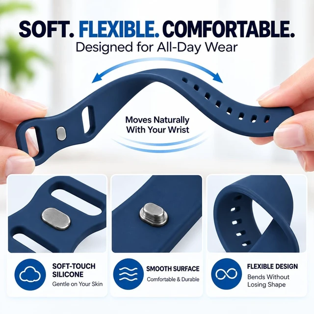 Alt view image 5 of 7 - Silicone Band Compatible with Hume Band 2.0, Soft Sweat-Resistant Sport Replacement Wristband, Adjustable Strap for Hume 2.0 Fitness Tracker, Workout Sleep Everyday Wear for Women Men, Navy Blue