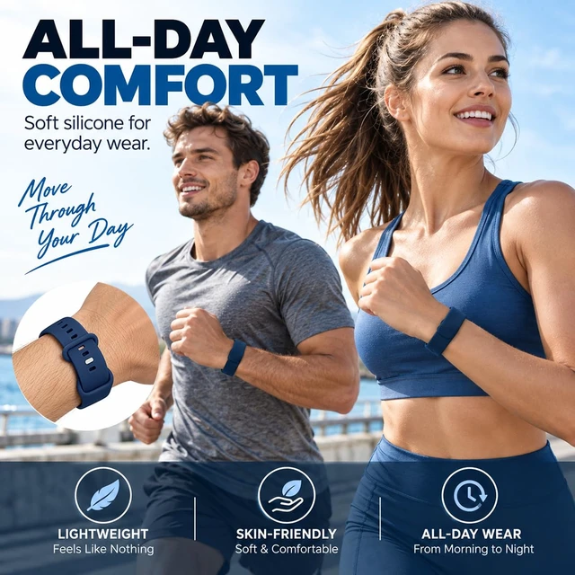 Alt view image 2 of 7 - Silicone Band Compatible with Hume Band 2.0, Soft Sweat-Resistant Sport Replacement Wristband, Adjustable Strap for Hume 2.0 Fitness Tracker, Workout Sleep Everyday Wear for Women Men, Navy Blue