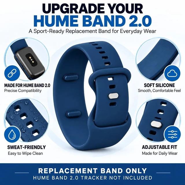 Alt view image 7 of 7 - Silicone Band Compatible with Hume Band 2.0, Soft Sweat-Resistant Sport Replacement Wristband, Adjustable Strap for Hume 2.0 Fitness Tracker, Workout Sleep Everyday Wear for Women Men, Navy Blue