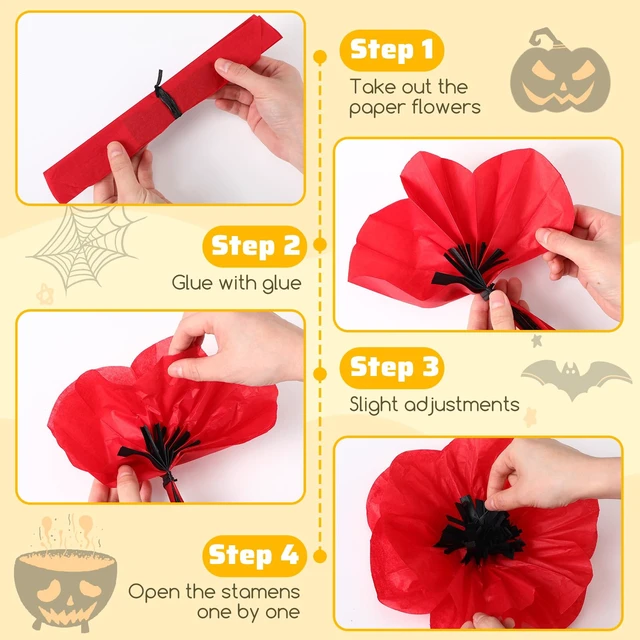 Alt view image 5 of 7 - Halloween Green Castle Cover Door Banner Yellow Brick Floor Runner Crepe Paper Red Poppy Flower, Princess Witch Party Backdrop, Halloween Trunk Treat Decoration