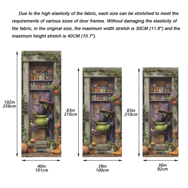 Alt view image 3 of 7 - Halloween Witch Door Cover, Stretch Fabric Backdrop Door Porch Covers for Home Party Holidays Decoration, 32x79 in