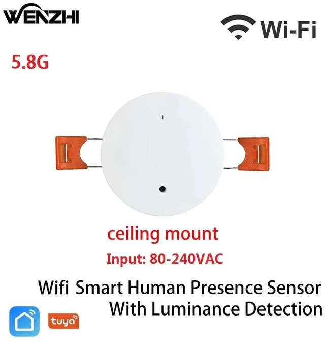 Alt view image 2 of 6 - Presence Sensor, Smart Motion Sensor WiFi 5.8GHz Radar MmWave Presence Sensor Movement Body Motion Sensor with Luminance/Distance Detection 110/220V Ceiling Mount Tuya Smart Life Home
