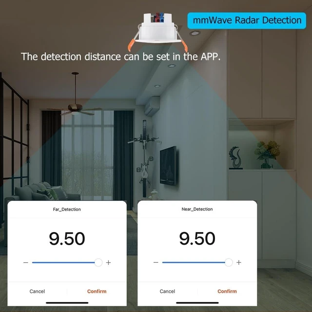 Alt view image 4 of 6 - Presence Sensor, Smart Motion Sensor WiFi 5.8GHz Radar MmWave Presence Sensor Movement Body Motion Sensor with Luminance/Distance Detection 110/220V Ceiling Mount Tuya Smart Life Home