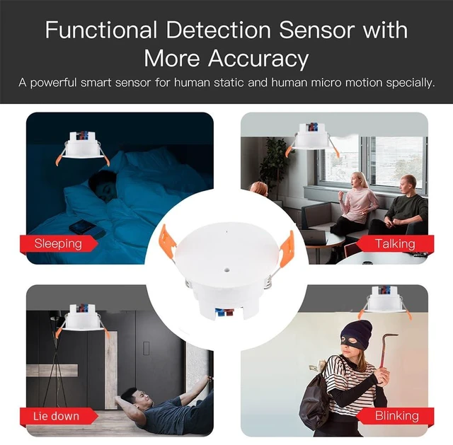 Alt view image 6 of 6 - Presence Sensor, Smart Motion Sensor WiFi 5.8GHz Radar MmWave Presence Sensor Movement Body Motion Sensor with Luminance/Distance Detection 110/220V Ceiling Mount Tuya Smart Life Home